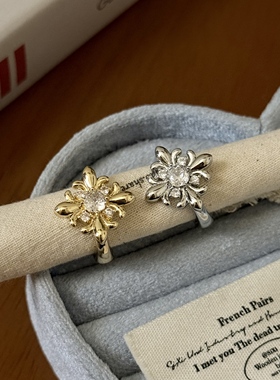 超闪锆石鸢尾花十字架戒指女时尚通勤轻奢气质百搭可调节食指戒