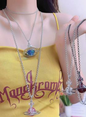 精工高版细节拉满立体土星球玻璃吊坠项链小众高级感锁骨链毛衣链