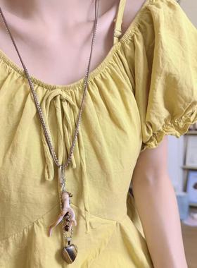 韩版多元素鹿角爱心吊坠双层叠戴项链女小众甜酷少女长款毛衣链