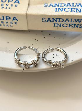 韩版缠绕满钻戒指女小众设计轻奢高级感简约百搭开口可调节食指戒