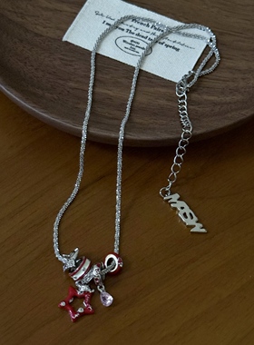 甜酷少女镶锆红色滴釉星星圈圈项链小众设计感甜美气质百搭锁骨链