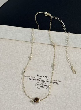 精致小巧天然虎眼石串珠镶锆项链小众时尚轻奢设计温柔百搭锁骨链