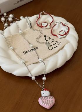 彩色滴釉KT猫爱心项链苹果狗狗耳扣秋冬甜美少女百搭耳饰毛衣链