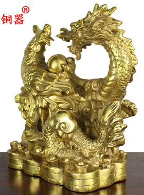 黄铜连体桌面龙凤呈祥工艺品