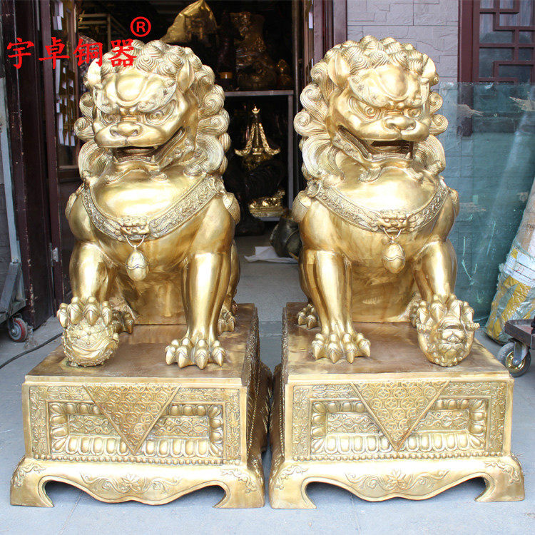 宇卓铜器纯铜狮子工艺品摆件一对宫门狮北京狮黄铜狮子_虎窝淘