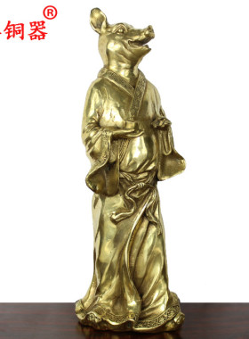 纯铜旗袍十二生肖摆件龙蛇工艺品