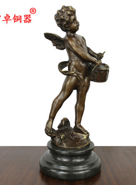 宇卓铜器 纯铜打鼓天使 打镲欧式风格 音乐小天使铜雕人物摆件