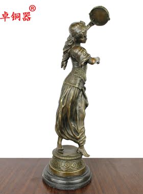 宇卓铜器 纯铜舞鼓少女欧式风格黄铜欧式美女欧式铜雕摆件