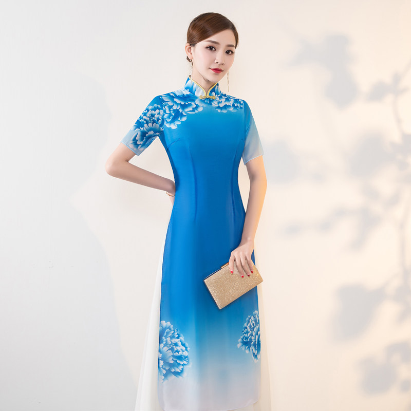 舞台走秀长款越南正宗奥黛演出服 千百思旗袍