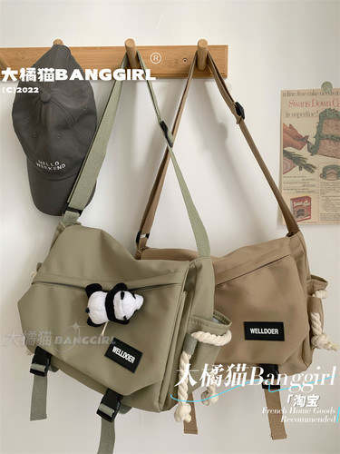 日系ins原宿工装机能通勤大容量邮差包男大学生上课单肩斜挎包女 - 图2