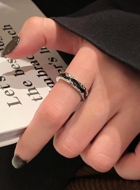 ins网红黑色复古滴釉开口戒指女轻奢小众设计高级感时尚个性情侣