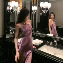 Purple dew back hanging neck one-piece dress lady 2023 new light lavish high-end small crowdsourced Birthday Gown for a birthday dress