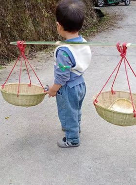 竹竹筐小扁担舞蹈道具小孩玩具筐