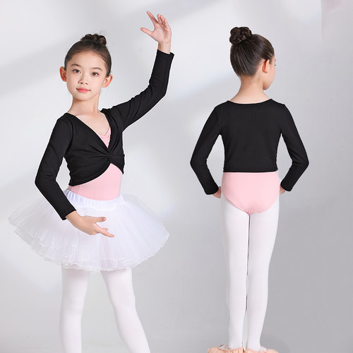 儿童舞蹈服女童练功服春秋季披肩外套长袖坎肩外搭芭蕾舞形体上衣 - 图0