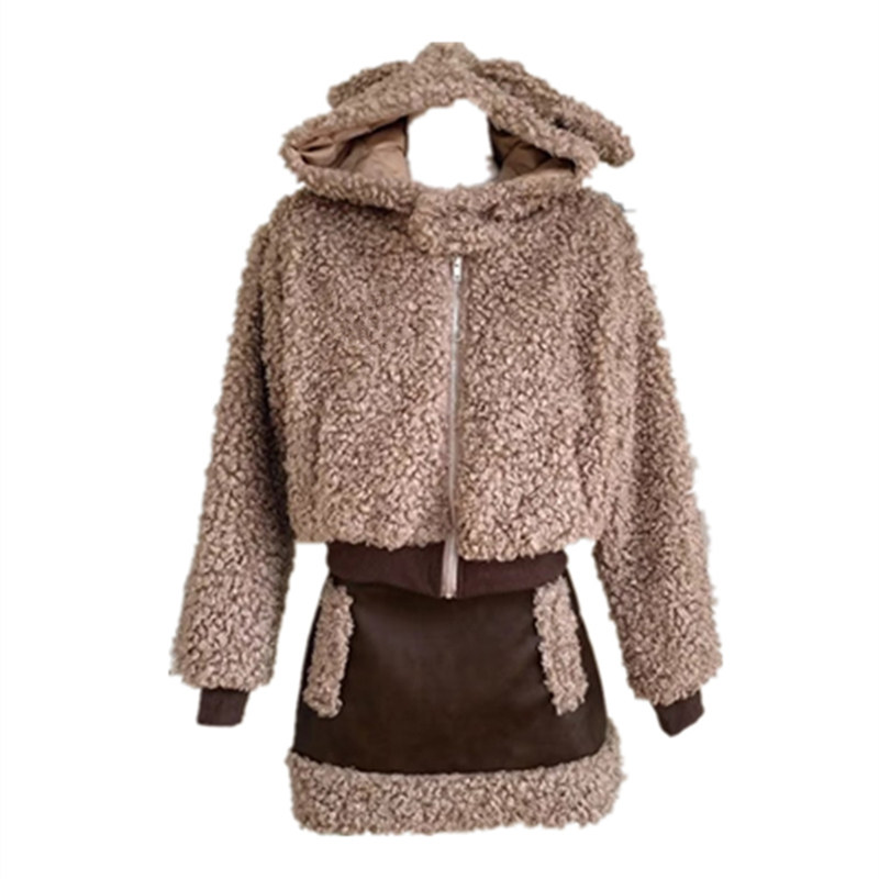 大码胖mm奶系可爱兔耳朵连帽羊羔毛绒外套半身裙女秋冬辣妹两件套,淘宝优惠券,粉丝福利购,淘宝优惠卷