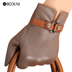 BOOUNI 真皮手套女冬天保暖羊皮触屏骑车冬季薄款时尚短款皮手套