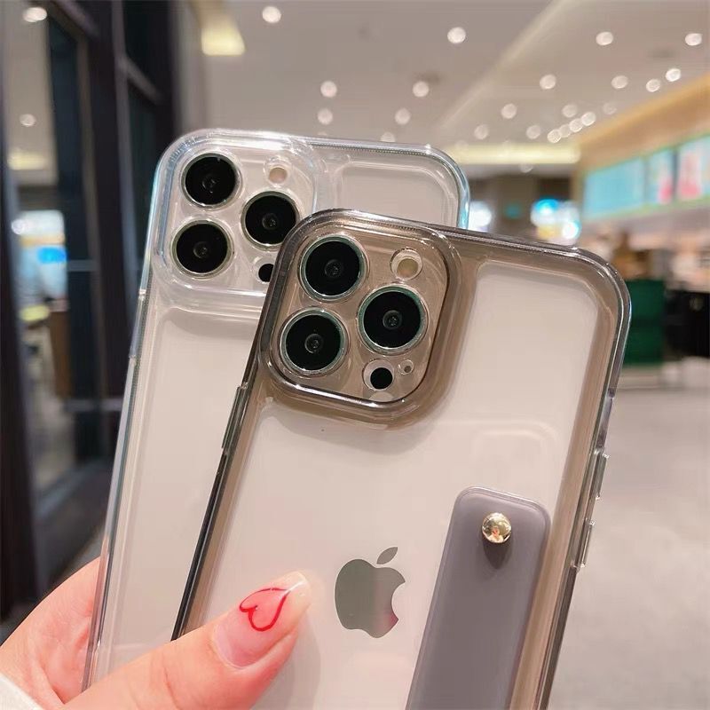 适用于iPhone13Promax手机壳苹果12pro带支架11男8plus腕带x女xr简约XSmax保护套7p加厚防摔pm透明ip11太空壳