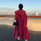 Rose red double-sided woolen coat for women 2022 autumn and winter new Korean style hooded woolen coat mid-length