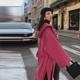 Rose red double-sided woolen coat for women 2022 autumn and winter new Korean style hooded woolen coat mid-length