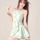 Mint Mambo Green Halter Dress ແມ່ຍິງ Summer Sleeveless Sleeveless Backless Puff Skirt Slimming Short Skirt