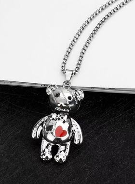 个性韩版可爱爱心小熊项链女ins潮流气质流行时尚朋克配饰毛衣链