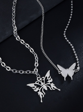 蝴蝶吊坠项链男钛钢不掉色高级感设计时尚百搭首饰女个性潮流饰品
