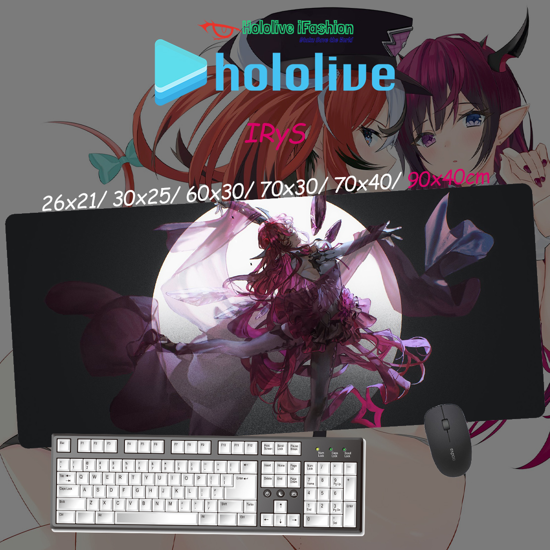 Hololive EN IRyS Vtuber超大锁边加厚防滑游戏键盘鼠标垫定制 - 图3