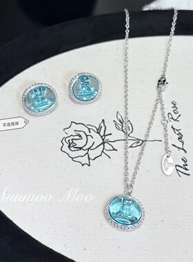 铜合金合成锆石项链 法式时尚粉色土星项链