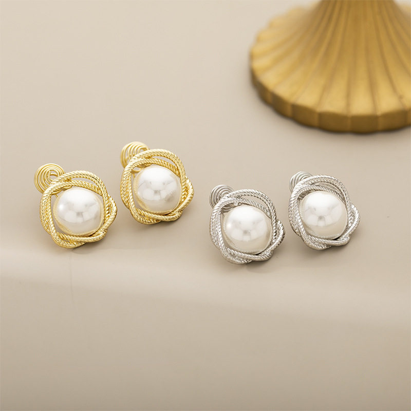 无耳洞复古法式麻花金属珍珠耳针优雅简约创意通勤蚊香盘耳夹,淘宝优惠券,粉丝福利购,淘宝优惠卷