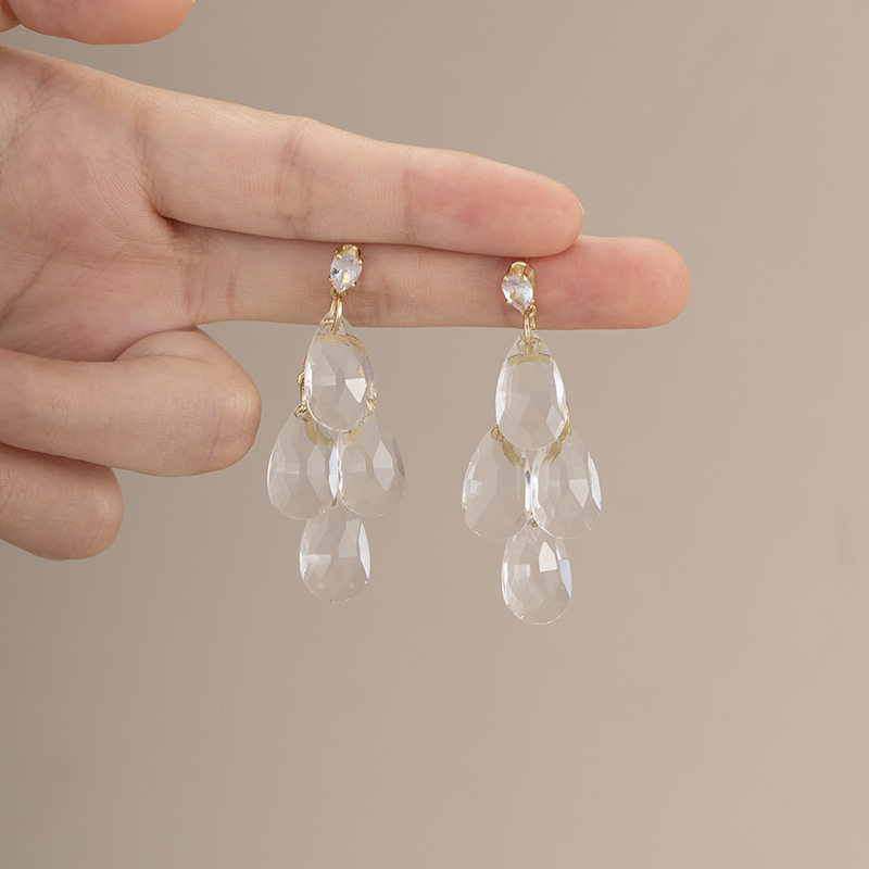 精致透明水滴流苏长款耳针轻奢日韩爆闪晚礼服配饰蚊香盘耳夹,淘宝优惠券,粉丝福利购,淘宝优惠卷
