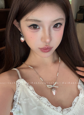 少女心粉色草莓蝴蝶结耳环