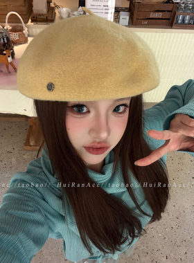 高级感羊毛黄色贝雷帽女2026新款