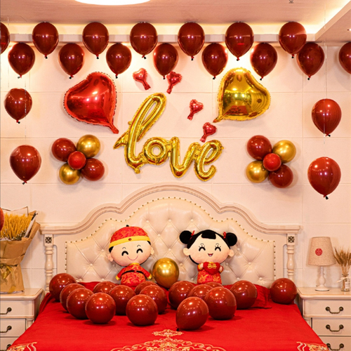 结婚气球婚房装饰婚礼红色双层加厚喜字汽球场景布置婚庆用品290f