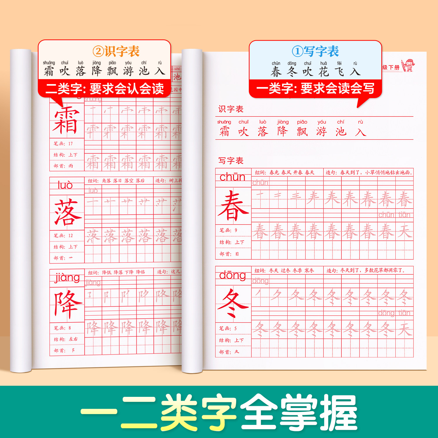 一年级二年级三小学生生字练字帖四五六字帖上册下册语文同步每日一练笔画笔顺练描红人教版专用练习册写字硬笔书法练字本暑假楷书