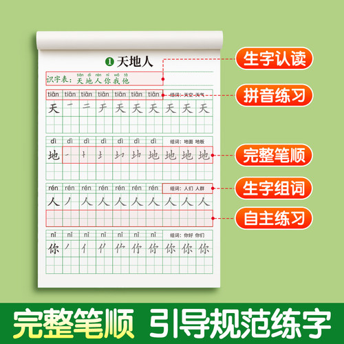 2026新版一年级生字练字帖人教版语文同步上册下册二年级三每日一练字帖小学生专用练字本笔画笔顺拼音描红本练习硬笔书法楷书字贴 - 图1
