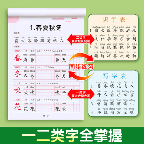2026新版一年级生字练字帖上册下册练字帖小学生专用人教版课本同步练字语文一二类字硬笔书法笔画笔顺组词描红本控笔训练每日一练 - 图1