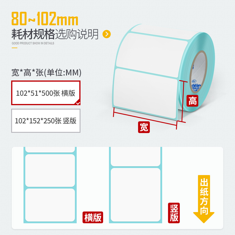 热敏纸80到102大宽度单排横版不干胶标签纸三防防水防油耐磨条码纸