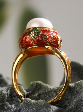 纯银珍珠复古风泰国手工开口戒指