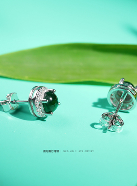纯银正阳绿天然翡翠百搭小耳钉