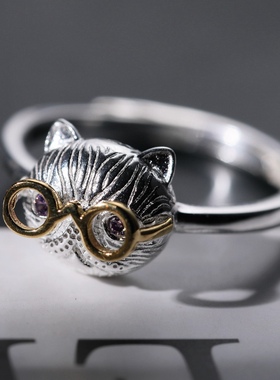 猫博士纯银饰品女款可爱欧美时尚设计师风格百搭个性气质开口戒指