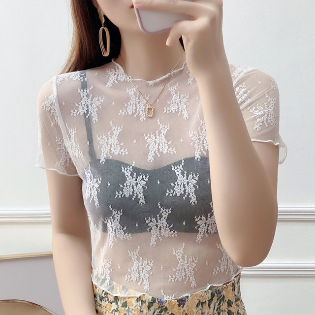 蕾丝上衣女漂亮小衫收腰洋气