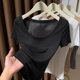 
White big round neck thin T-shirt for women in summer new style, slightly transparent ice silk knitted short-sleeved top, low collar, and base
