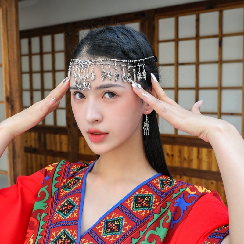 异域民族风头饰复古树叶流苏额头链藏银苗族眉心坠拍照古风配饰女,淘宝优惠券,粉丝福利购,淘宝优惠卷