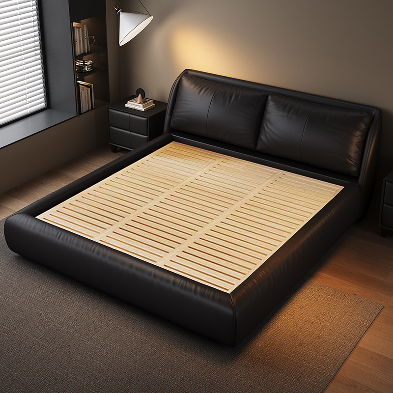 格调宣言现代简约进口牛皮高端大气1米8床轻奢婚床意式主卧软包床 - 图2