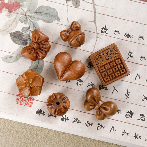 桃木雕刻可爱配件生肖马 爱心福袋饰品diy文玩手串念珠吊坠配件 - 图3