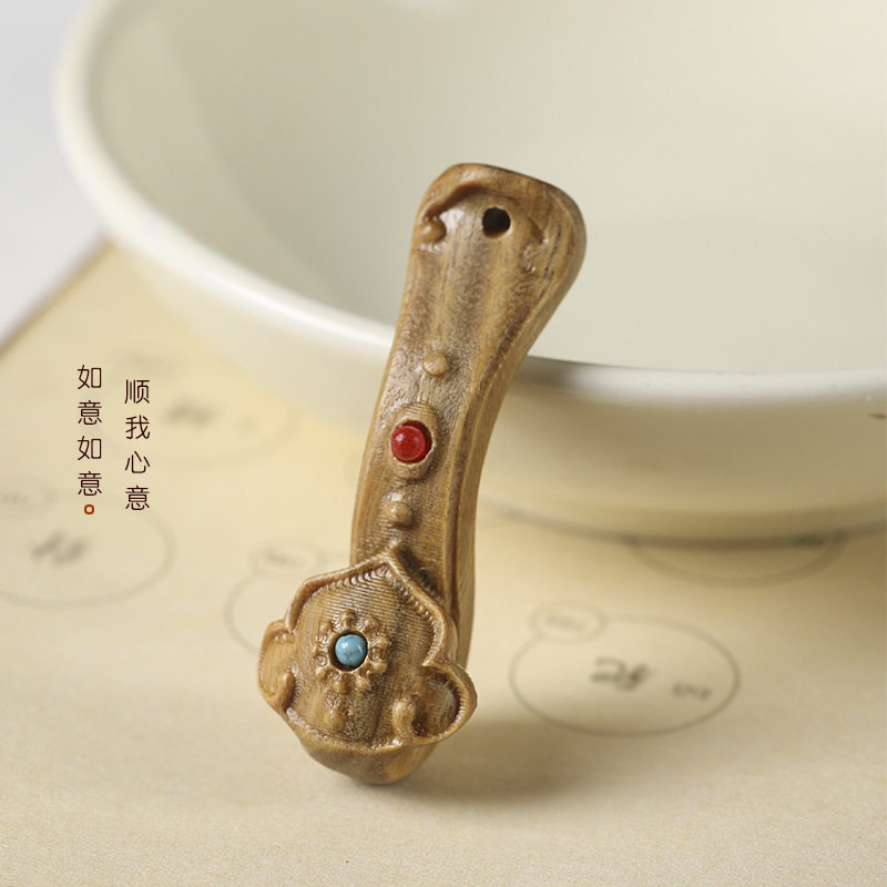紫檀檀香木绿檀如意吊坠DIY配饰镶嵌蓝红松石钥匙扣手机挂件配饰,淘宝优惠券,粉丝福利购,淘宝优惠卷