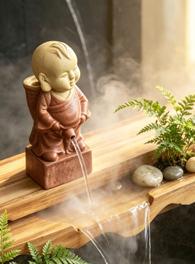 假山盆景配件上水石陶瓷尿童鱼缸摆设喷水小孩人物摆件水族装饰品
