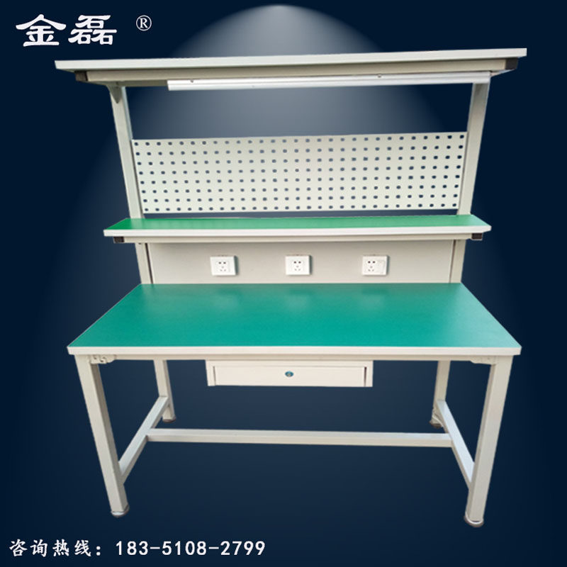 流水线操作台电子厂防静电工作台灯架插座操作台工厂带挂板维修桌_虎窝淘