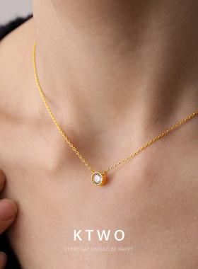 简约时尚单钻吊坠项链女小众轻奢k金色设计百搭通勤锁骨链配饰品