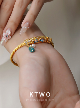 珍珠彩石吊坠设计新中式蝴蝶手镯